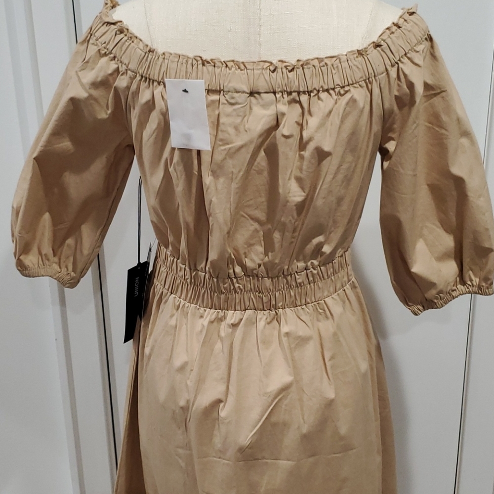 NEW Gabrielle Union Camel Poplin Midi Dress sz Small - Picture 5 of 8